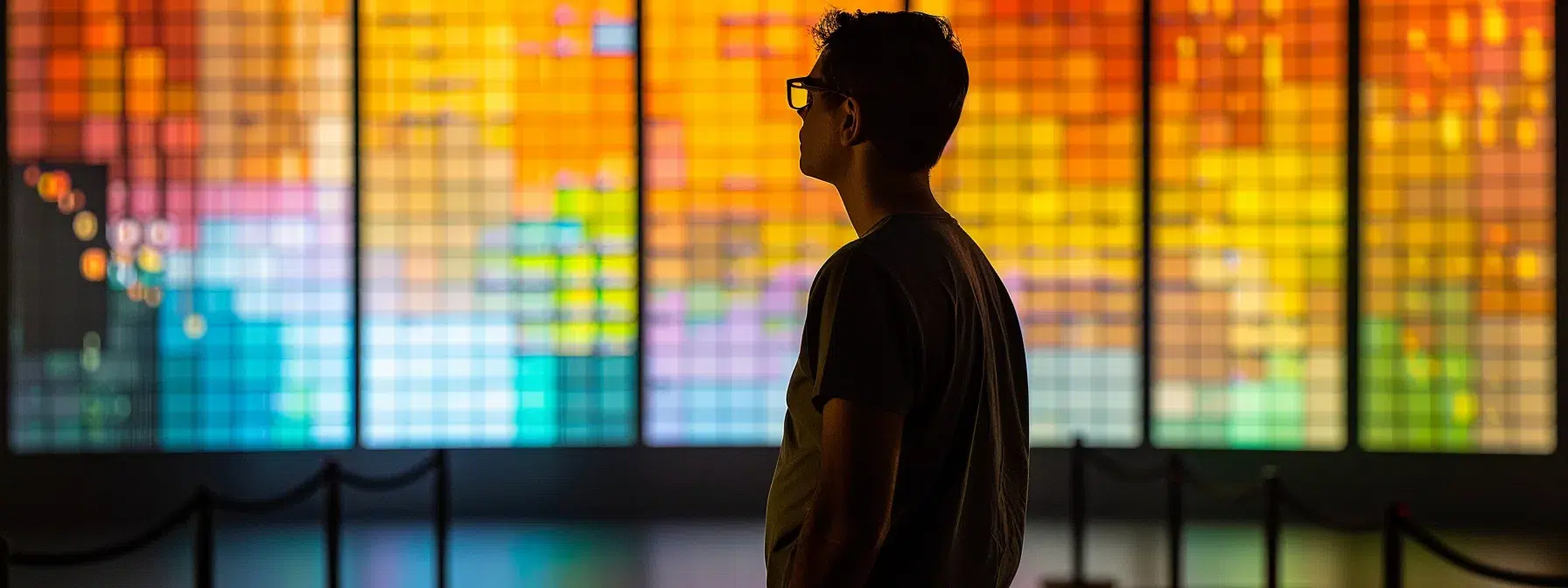 an individual standing in front of a large risk assessment matrix, analyzing severity and likelihood levels with a focused and determined expression.