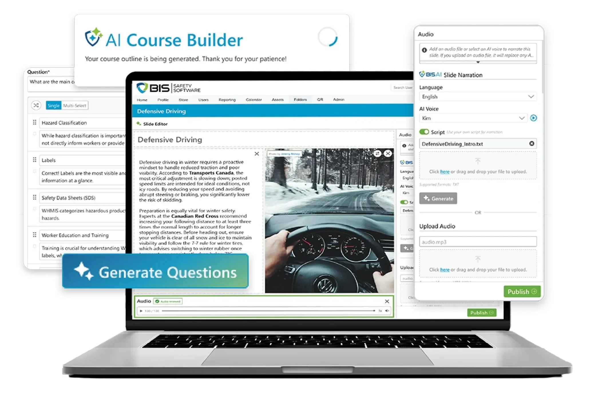 Online course builder interface shown on laptop screen