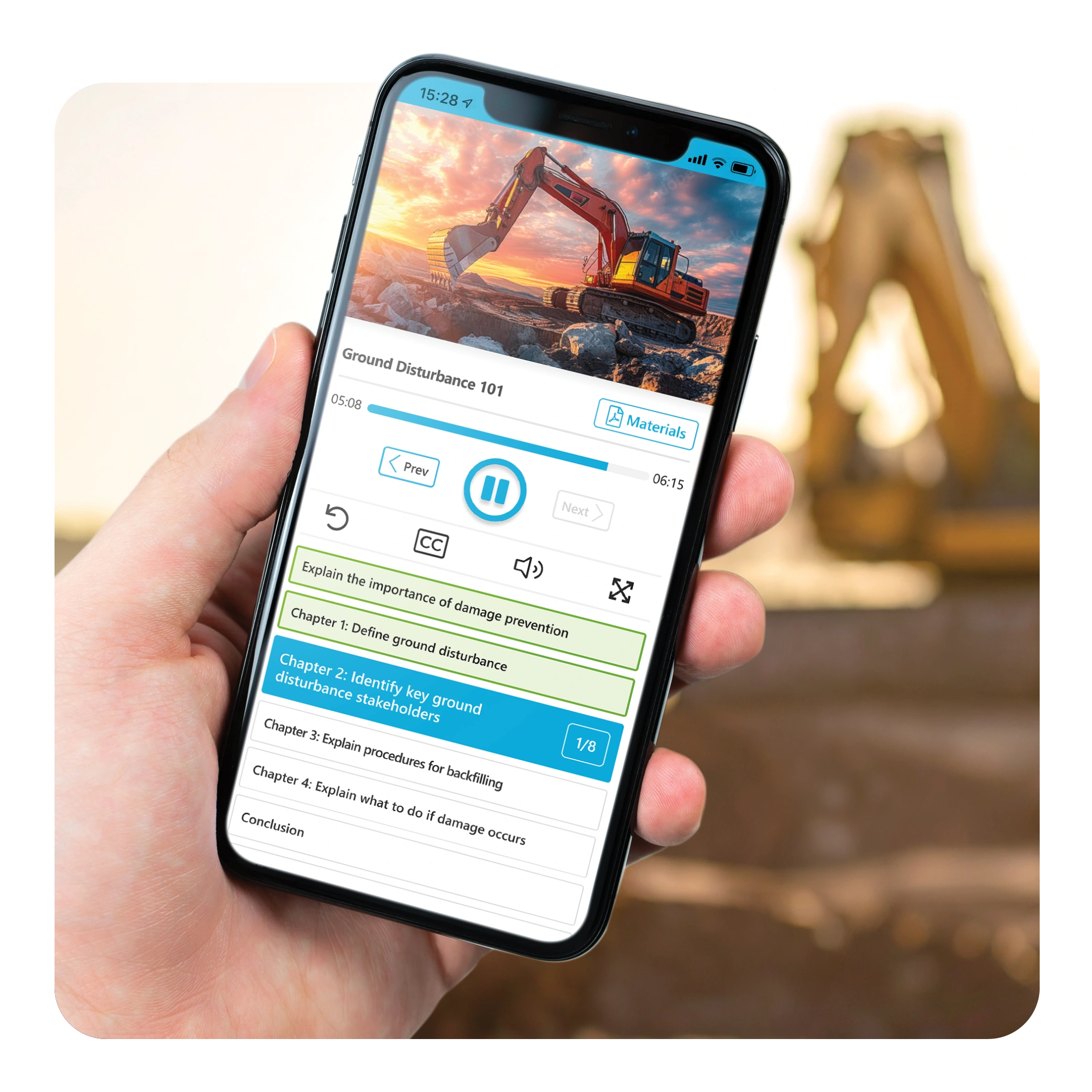 Worker accessing online ground disturbance safety training on phone