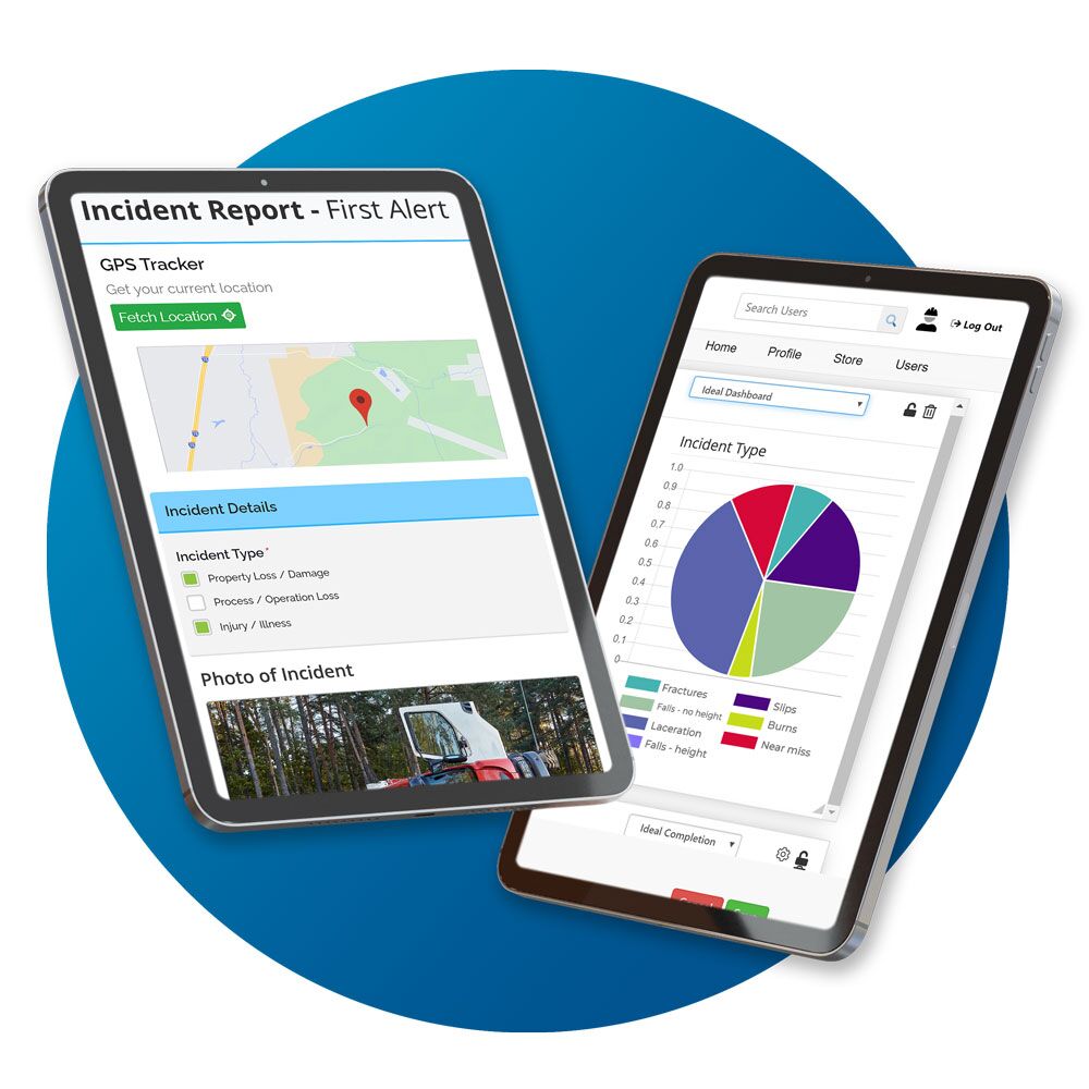 both a tablet and mobile device display incident reporting software. 