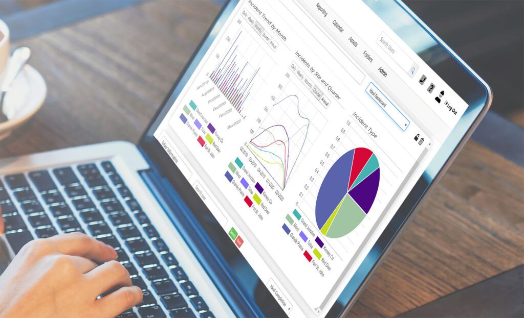 A laptop showing incident reporting software being used to track safety data. 
