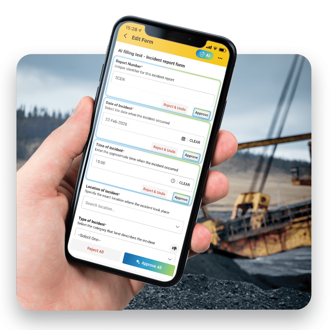 AI-generated incident report review process on mobile safety app