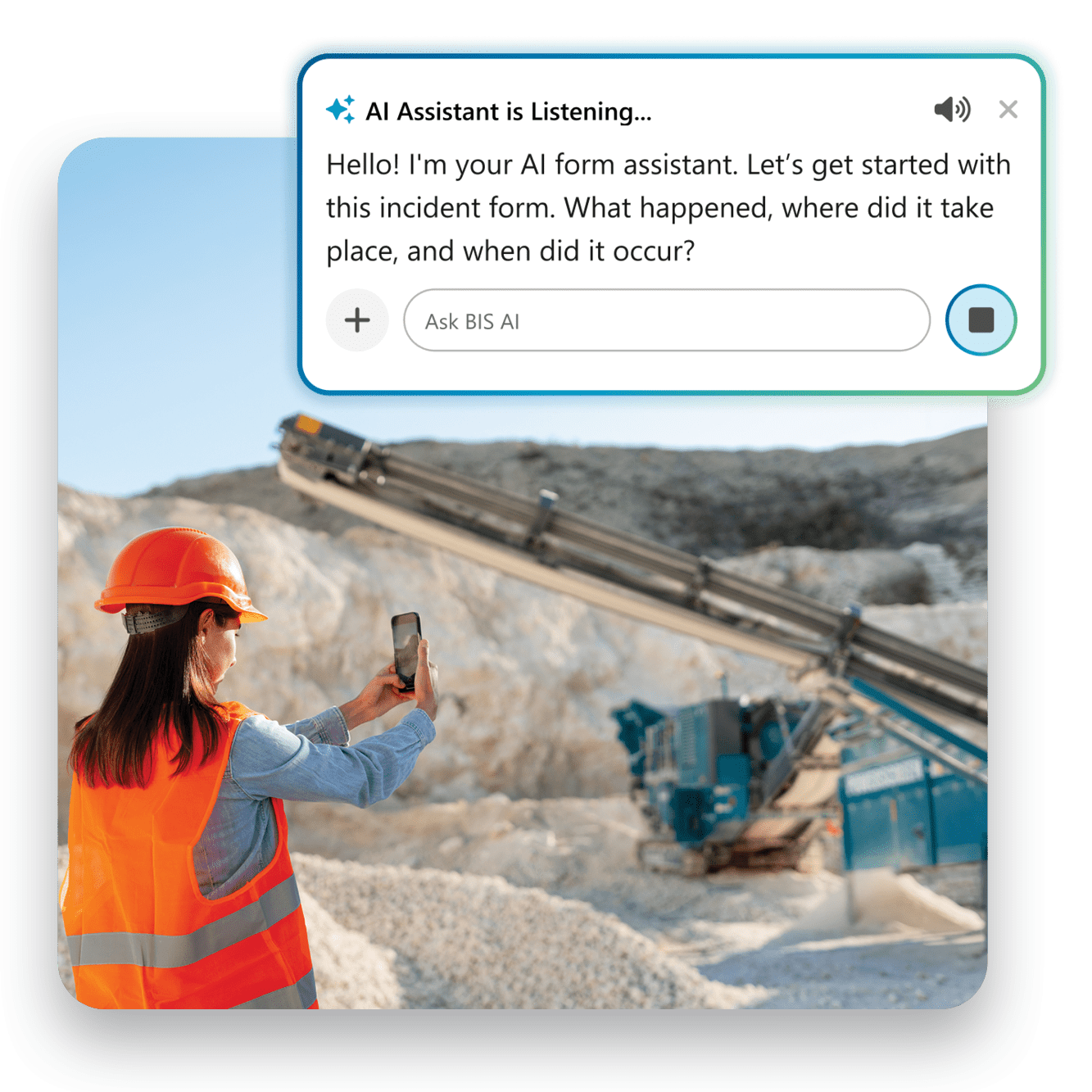 Worker using AI voice assistant for workplace incident reporting