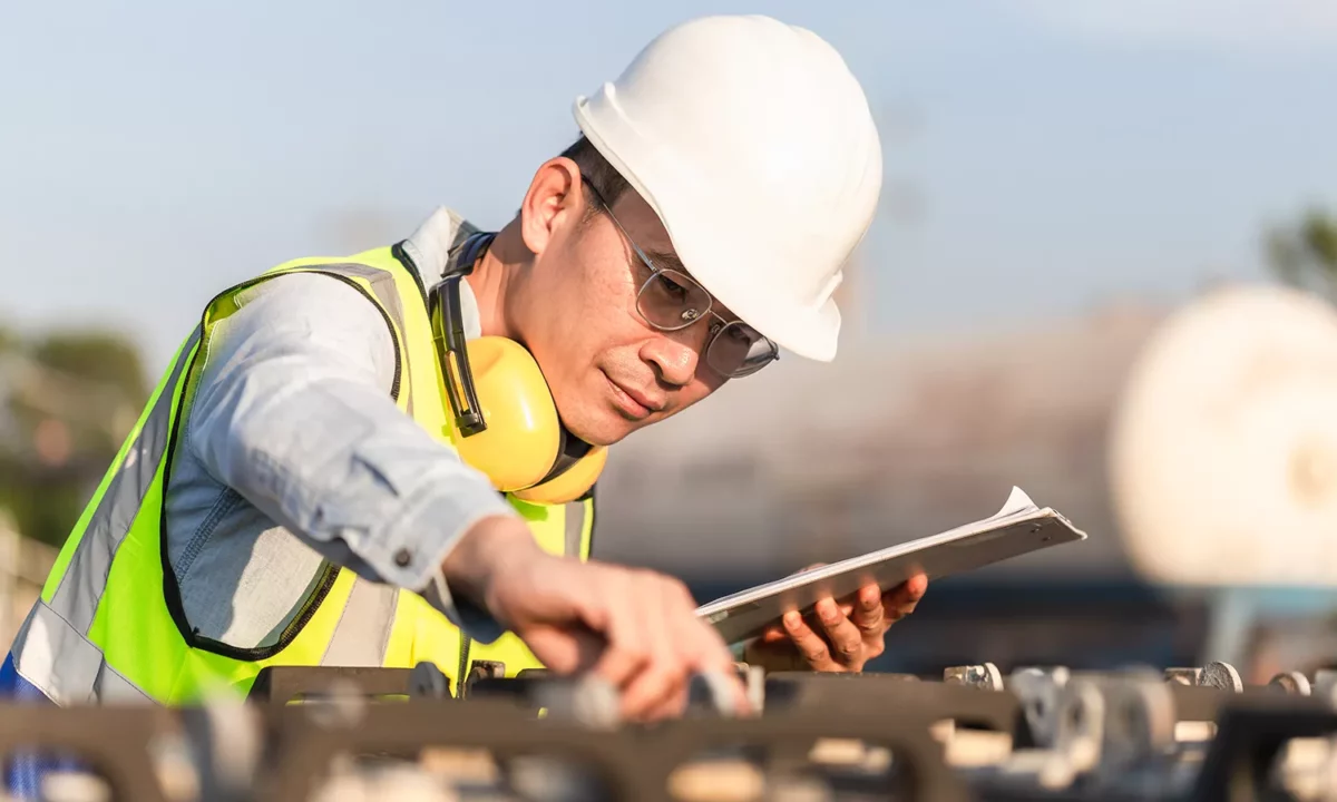 Specialist checking battery safety