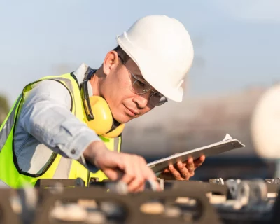 Specialist checking battery safety