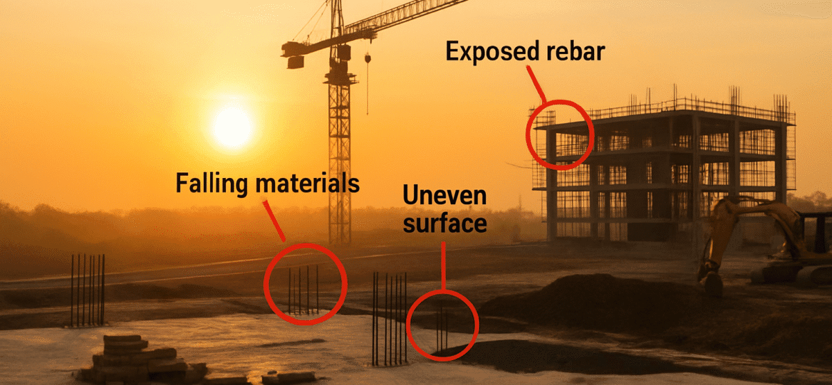 High-risk construction site demonstrating how digital ID badges can restrict access based on safety risks.