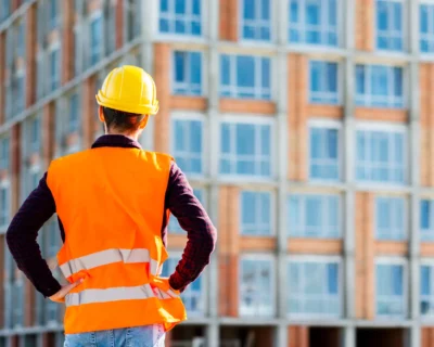 A Construction Worker standing in front of a site.