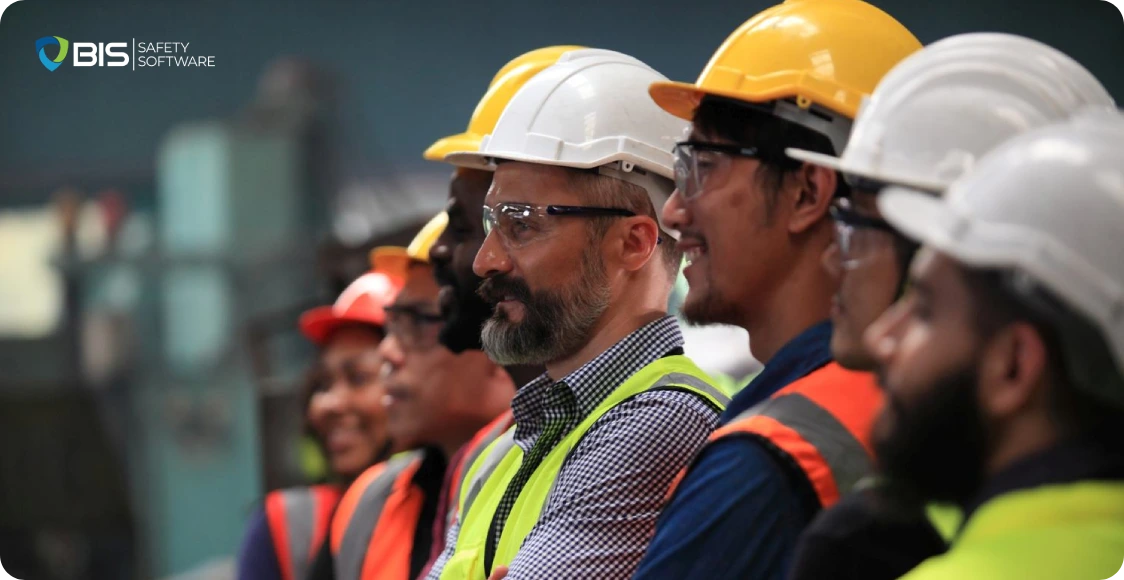 Group of workers and safety leaders wearing PPE, reflecting teamwork and forward-thinking practices in a new era of safety innovation.