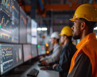 Workers wearing safety harnesses climbing a steel structure during height safety training.