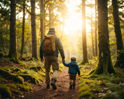 Two generations walking together in nature, reflecting Greg Wooldridge’s lesson that real leadership and safety culture start with trust and family values.