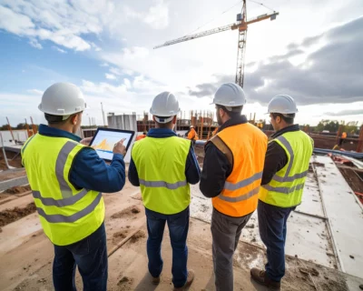 Crew reviewing site safety metrics, blending field instincts with digital insights